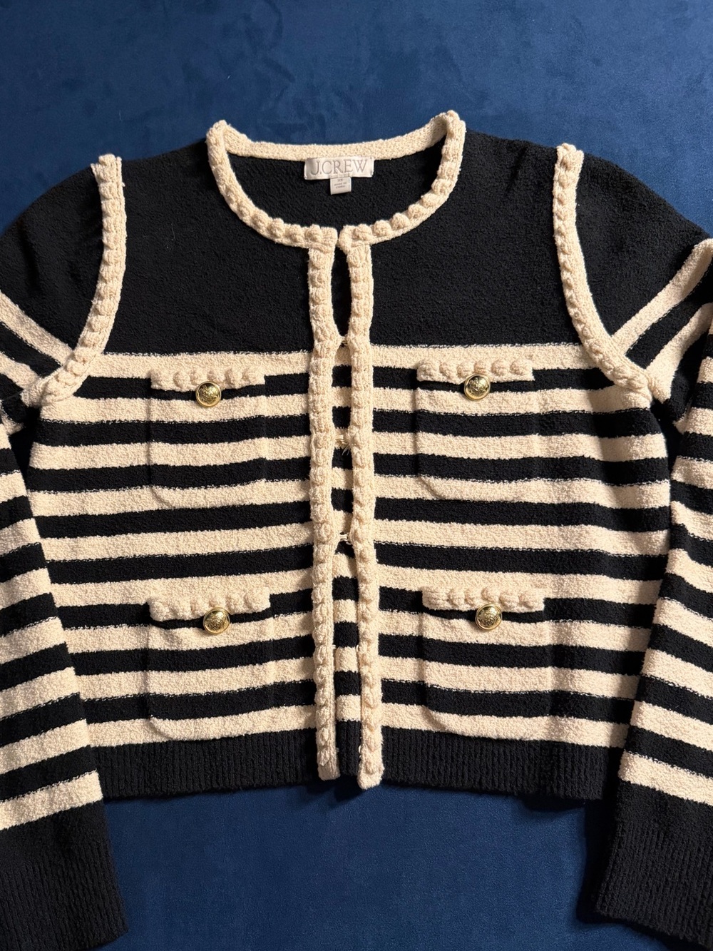 J. CREW Odette Sweater Lady Jacket in Striped Bouclé